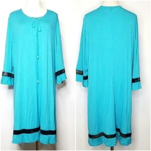 New Ulla Popken Plus Size 20/22 Teal Longsleeve Comfy Flowy Summer Shirt Dress